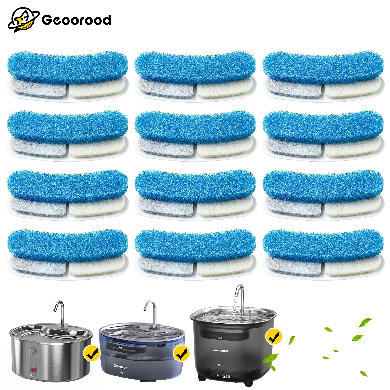 Geoorood Pet Fountain Replacement Filter Cartridges, Mesh-Activated Carbon Accessories for Debris Removal, Easy-Install 4-Pack/8-Pack/12-Pack Water Filters, Easy Installation,back to school