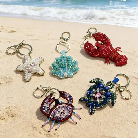 Cute Ocean-Themed Bag Charm, Starfish Turtle Lobster Shell Design, Summer Fashion Accessory, Full Rhinestone Decor, Sparkly bag charm, Versatile Style, Bag Charm Keychain, Bag Accessories Charms
