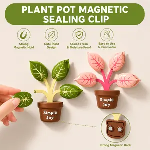 8 Pack Cute Potted Leaf Magnetic Sealing Clips, Reusable Moisture-Proof Food Snack Bag Sealers, Aesthetic Fridge Magnets, Practical Kitchen Storage Gadget & Lovely Home Decor Gift