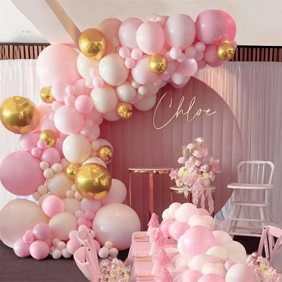 Pink Gold Balloon Garland Arch Kit - 104pcs White Metallic Gold Latex Ball Garlands, Party Supplies, Balloon Arch Backdrop for Girls' Wedding, Birthday Celebration Event Decor