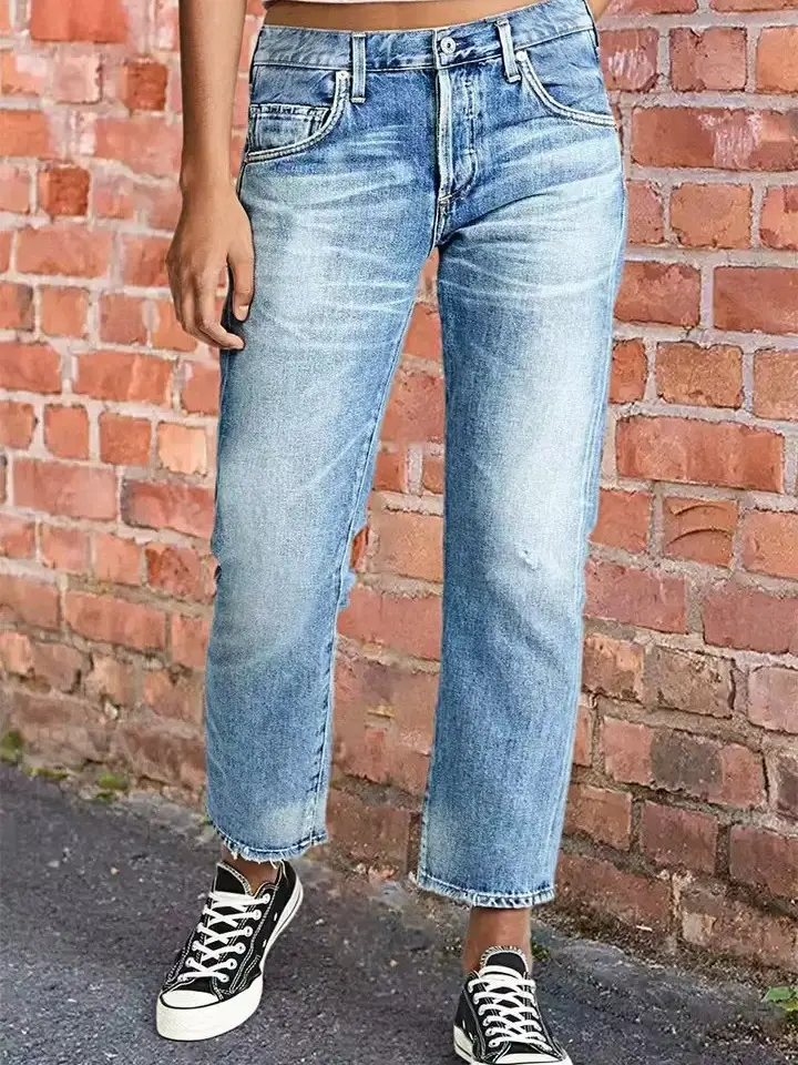 Women's Basic Straight Leg Jeans, Versatile Everyday Denim Bottoms with a Clean Silhouette for Petite Frames, Sweater, Garment