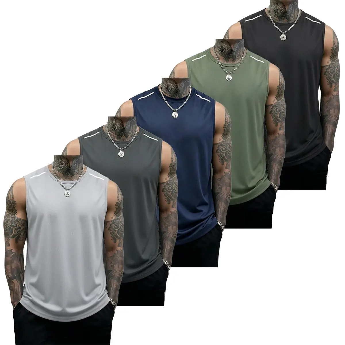 Light Gray + Dark Gray + Navy Blue + Army Green + Black