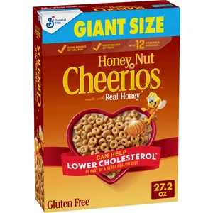 Honey Nut Cheerios, Heart Healthy Gluten Free Breakfast Cereal with Whole Grain Oats, Giant Size, 27.2 oz