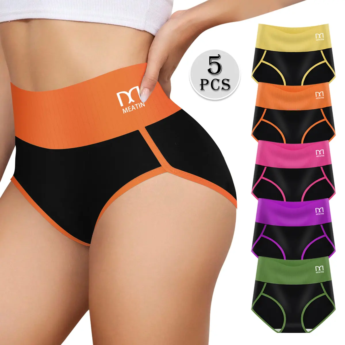 4/5/10 pieces of Women's Breathable High-Waist Seamless Underwear, Comfortable Soft Stretch Panties with Tummy Control, Multicolor Fashion Briefs f Womenswear or Everyday Wear - Ideal for Postpartum and Shaping Support Outdoorfun Spandex thongs summerwins