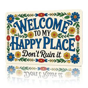 8x12 Aluminium Metal Wall Plaque Sign, Whimsical Funny "Welcome To My Happy Place Don't Ruin It" Home Decor for Home Office She Shed, Mother's Day Gift for Mom/MiMi | Summervibes