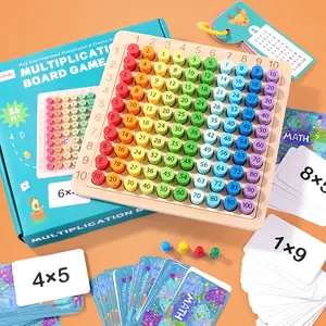 A set of Montessori three-in-one multiplication board games, a hundred-number board, designed to cultivate mathematical and logical thinking, includes 100 multiplication question cards, suitable for home education and classroom teaching aids.