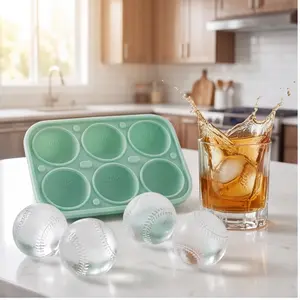 6 cavities, 2.2-inch silicone baseball/ice hockey mold; one-press release, reusable; slow-melting spherical ice maker for whiskey, cocktails, and home bars; a must-have ice maker for sports-themed parties.