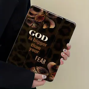God is Bigger Than Your Fear Leopard Design Three-Tier Stand iPad Case,Tablet Accessories,Transparent Acrylic Hard Back,Pencil Slot & Charger Port,Fits iPad 7.9/8.3/10.2/10.5/10.9/11/12.9 13 inch,Shock-resistant Full Cover Protective Case