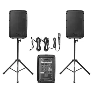 Summervibes VEVOR Portable PA System, 300W Powered, Sound System Set with 8 Channel Mixer, Dual Speakers, Wireless Bluetooth, Microphone, Compact Stands, USB SD XLR RCA Inputs, Remote Control, for DJs Events