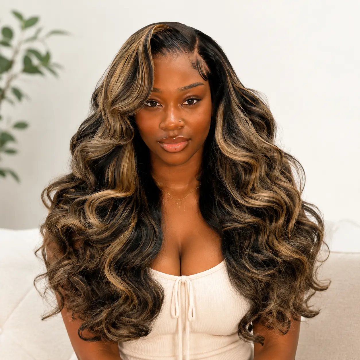 [200%Density]AliPearl Wigs Side Part Honey Blonde Balayage Highlight Wigs 13x4 Lace Front Wig Pre Styled Glueless Customized Wavy Human Hair