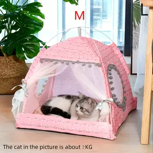 Half-Enclosed Pet Floral Tent Bed, Cute Cooling Pet Bed, Comfortable All-Season Cat Nest, Cozy Pet Shelter for Cats