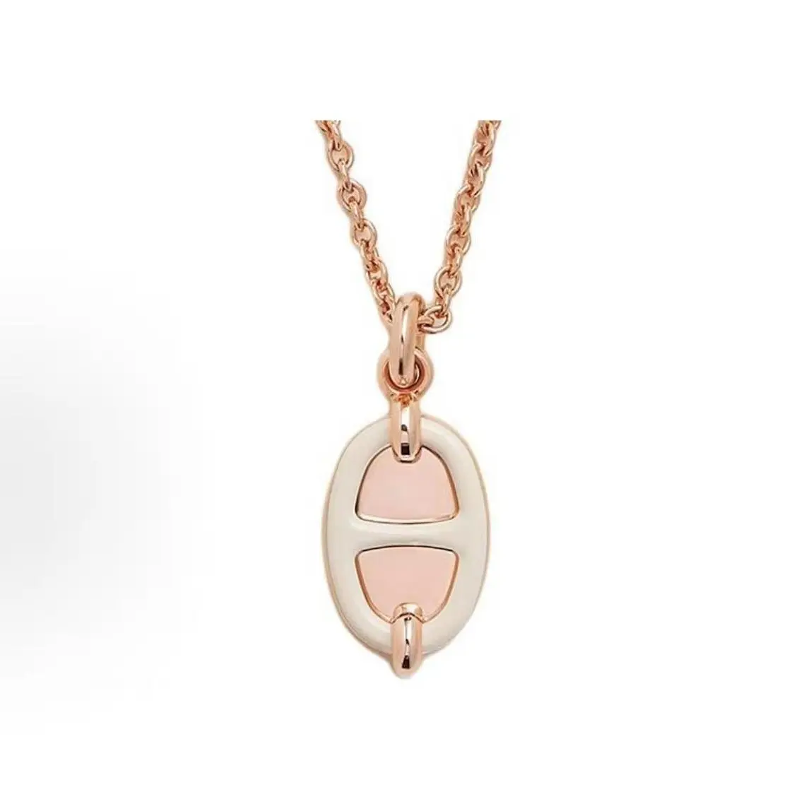 Pre-owned Brand New,Hermès Chaine d'Ancre Pendant Necklace (White Enamel / Rose Gold Plated)