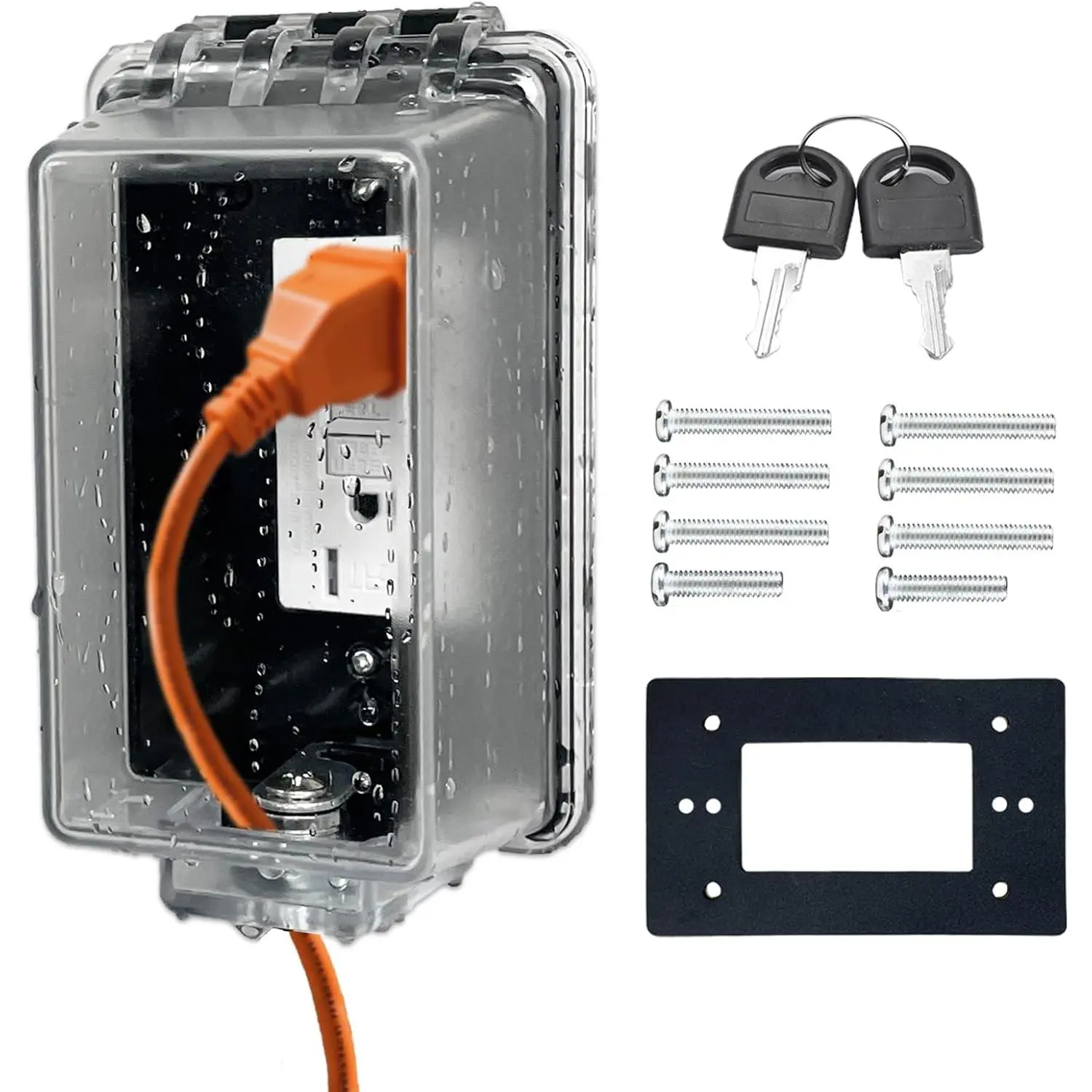 Universal Weatherproof Electrical Outlet Cover with Lock, Baby Proof Outlet Lock Box, Fits Most 2.6 "H x 2.5 "W or Smaller Plugs, Clear Outlet Waterproof Cover Box Fit for Outdoor-Use