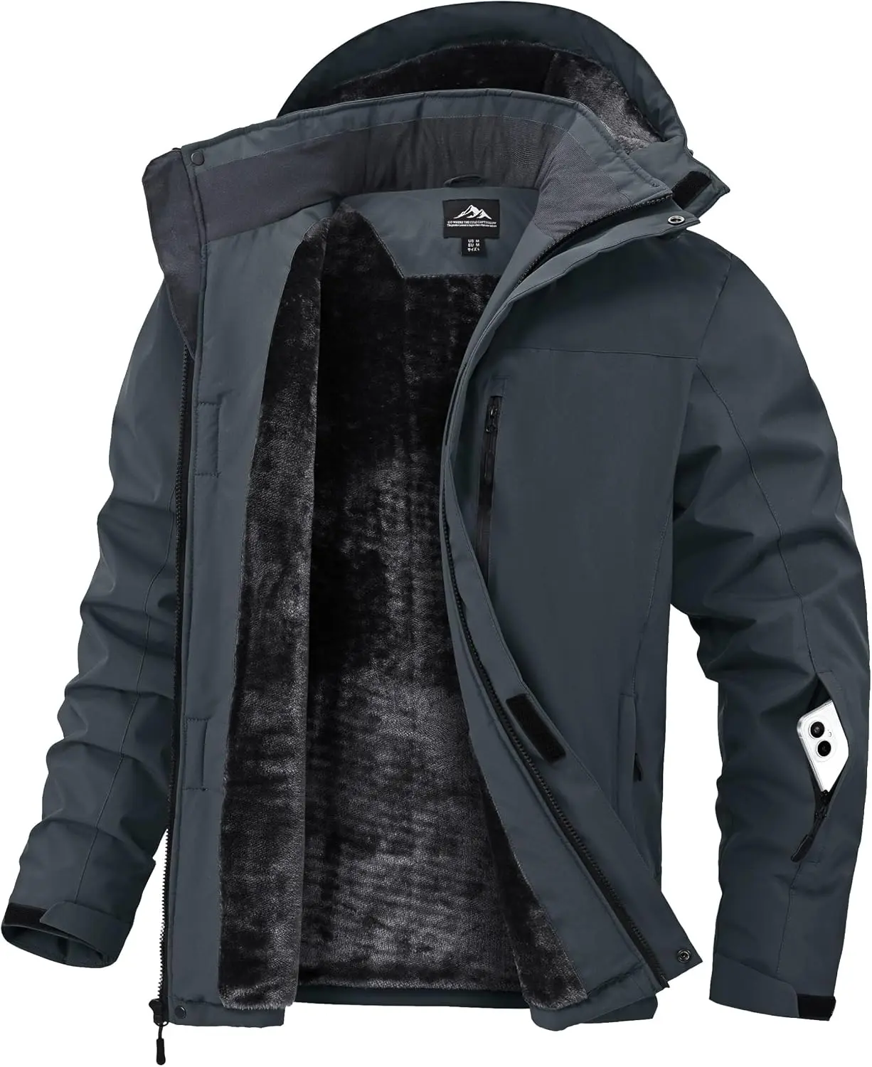 Winter Jackets for Men Warm Fleece Ski Jacket Men with Hoode Snowboarding Coats Waterproof Menswear Zipper Layer Outdoor Pockets Shell Tops