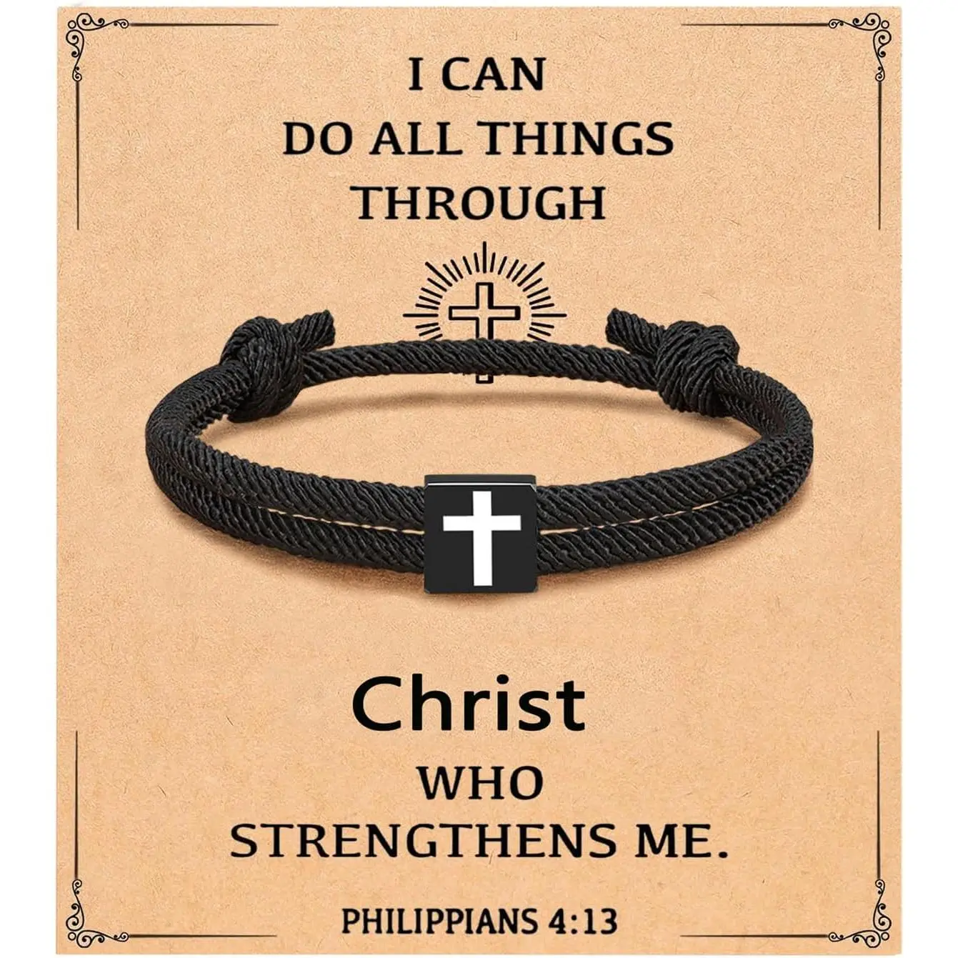 Unisex Adjustable Rope Jewelry Set - 1PC Cross Bracelet, 1PC Wooden Cross Fidget for Christian Religious Easter Christmas Baptism Birthday Gifts