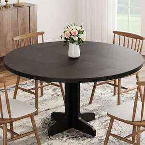 Round Dining Table for 4, 47 Inches Dining Room Table with Wooden Base, Circle Kitchen Dinner Table for Dining Room, Kitchen, Living Room (Table Only)