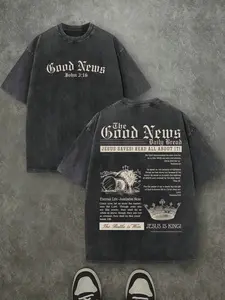 Vintage Washed Unisex Oversized Baggy T-shirt Newspaper Bible Verse Aesthetic Graphic Tee Gym Workout Christian, Casual Streetwear Heavyweight Drop Shoulder Round Neck Summer Top Pump Cover Short Sleeve Retro Style Gift for Him Her