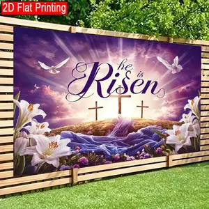 2D Flat Backdrop banner He is Risen · Glory and Hope (2) Perfect for Birthday/ Festival/ Party, Seasonal Decoration, Home Decoration, Room Decoration, Supplies/ Gift Decoration Background
