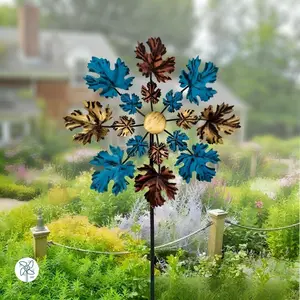 360 Degree Iron Windmill Metal Maple Leaf Spinner Vintage Color, Outdoor Park Garden Decoration, Retro Style Decorative Item