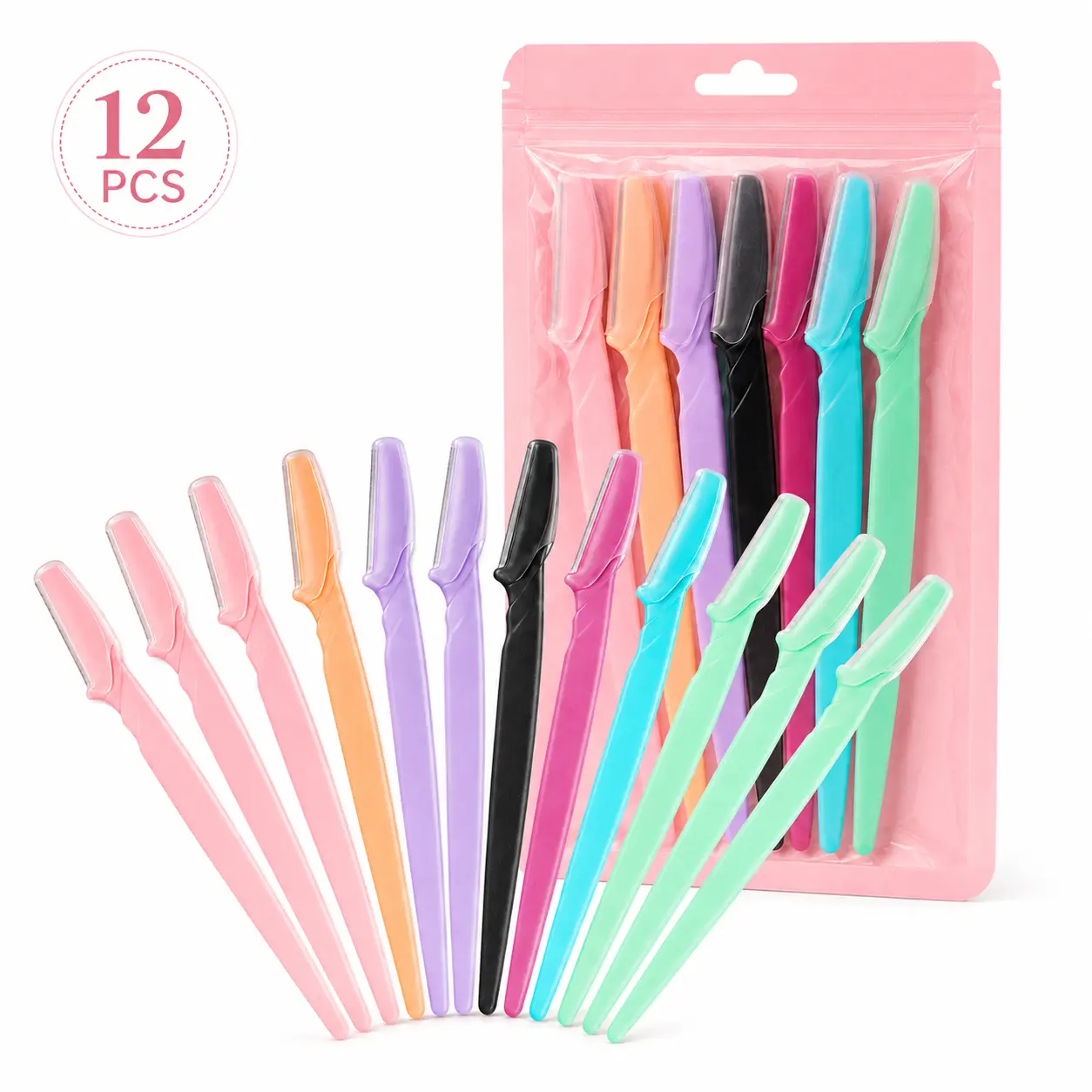 12-Pack Beginner Straight Handle Eyebrow Razor Set with Storage Tube, Stainless Steel Precision Micro Guard Facial Shaver, Safe Sharp Trimmer for Brow Shaping, Student-Friendly Party Gift for Home Beauty Routines