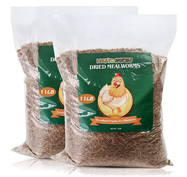 LuckyQworms 44lbs/22lbs/18lbs/11lbs/5lbs/1lbs Dried Mealworms for Chickens Birds Bluebirds Hamsters Turtles Fish Hedgehogs High Protein Omega-3 Fatty Acids Pet Food for Poultry Reptile Rodent Daily Treats