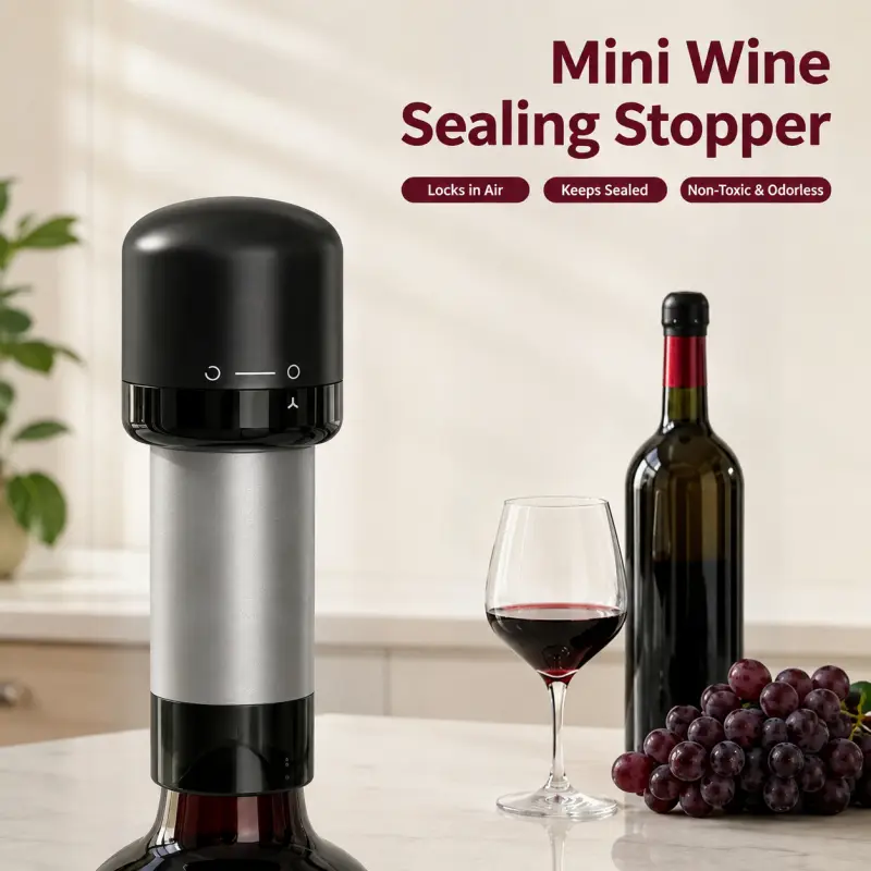 2 PCS Wine Stopper, Silicone Sealed Wine Bottle Stopper, Twist-to-Seal Reusable Wine Sealer, Leak Proof Wine Toppers Stopper Keeps Wine Fresh, Black