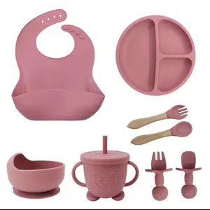 Baby Silicone Suction Dishes Set, Non-Slip Bowl Spoon, Kids Dining Utensils, 8-Piece Set, Safe & Easy to Use, Perfect for Toddlers