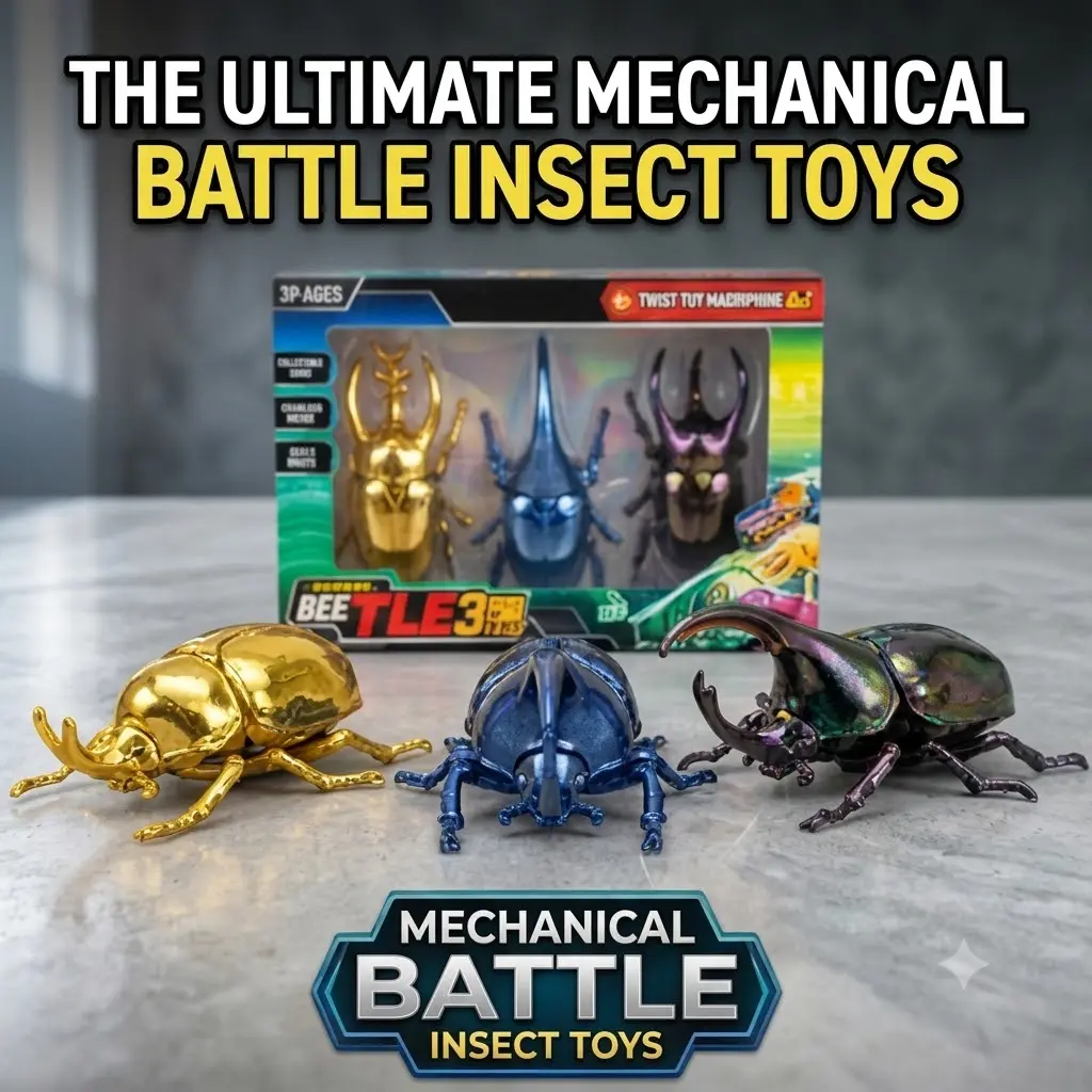 3-Pack Mechanical Wind-Up Beetle Toy Set - Megasoma Mars, Atlas & Hercules Beetle Battle Toys, Birthday Gifts for Kids Age 3+