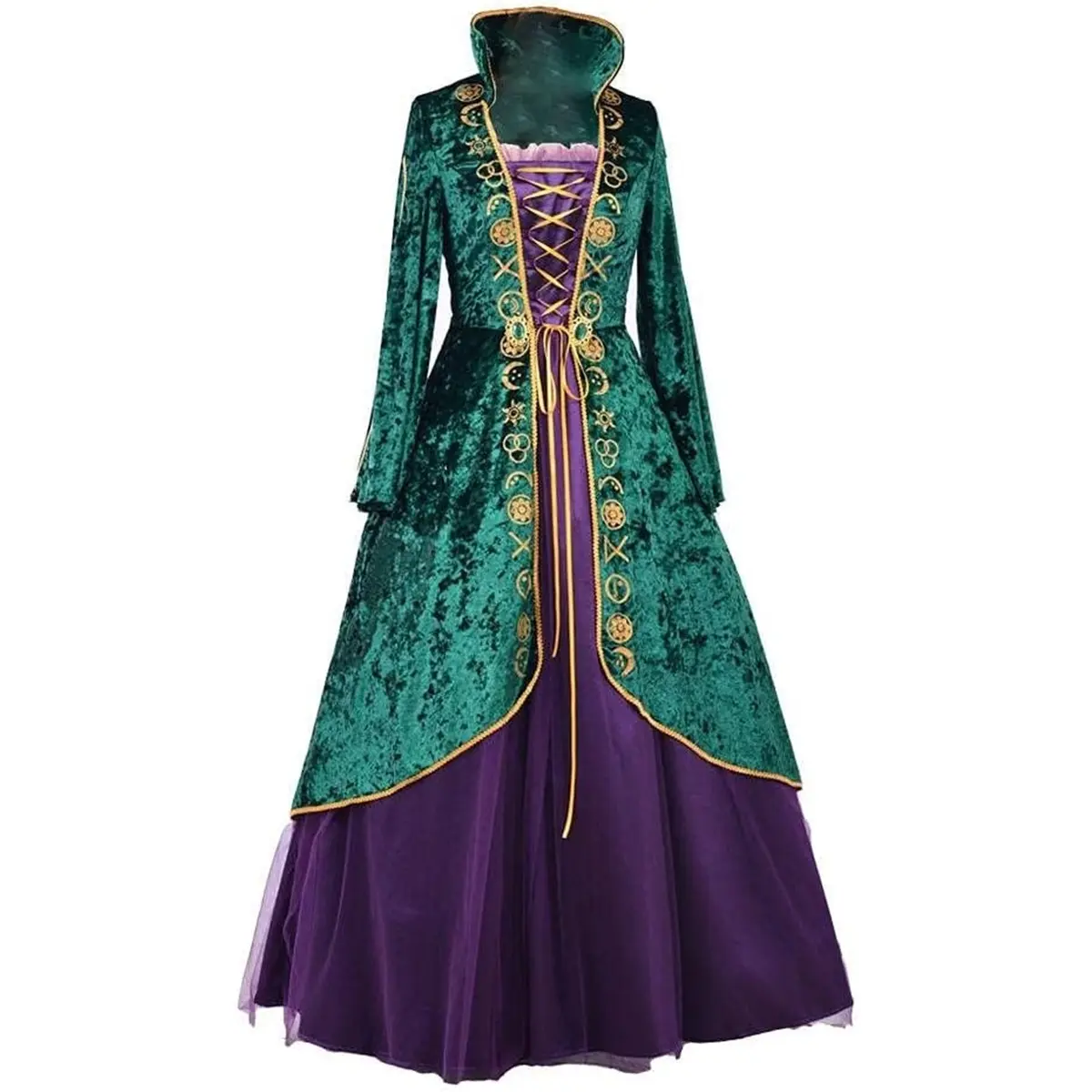 Women‘s Medieval Green Velvet Dress Witch Cosplay Costume Robes Adult Plus Size