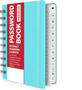 Password Book with Individual Alphabetical Tabs, 4"x5.5" Small Password Notebook, Spiral Password Keeper, Internet Address and Password Organizer, Password Logbook for Home Office, Sky Blue
