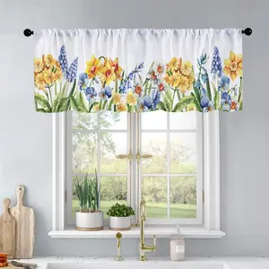 1Pc Watercolor painting of flowers in spring printed kitchen curtains living room bedroom bathroom home decoration 54 * 18 inches