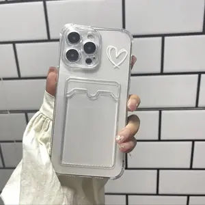 Creative Transparent TPU Phone Case with Card Slot, Anti-drop Decorative Phone Protector Cover, Phone Accessories Compatible with iPhone Series