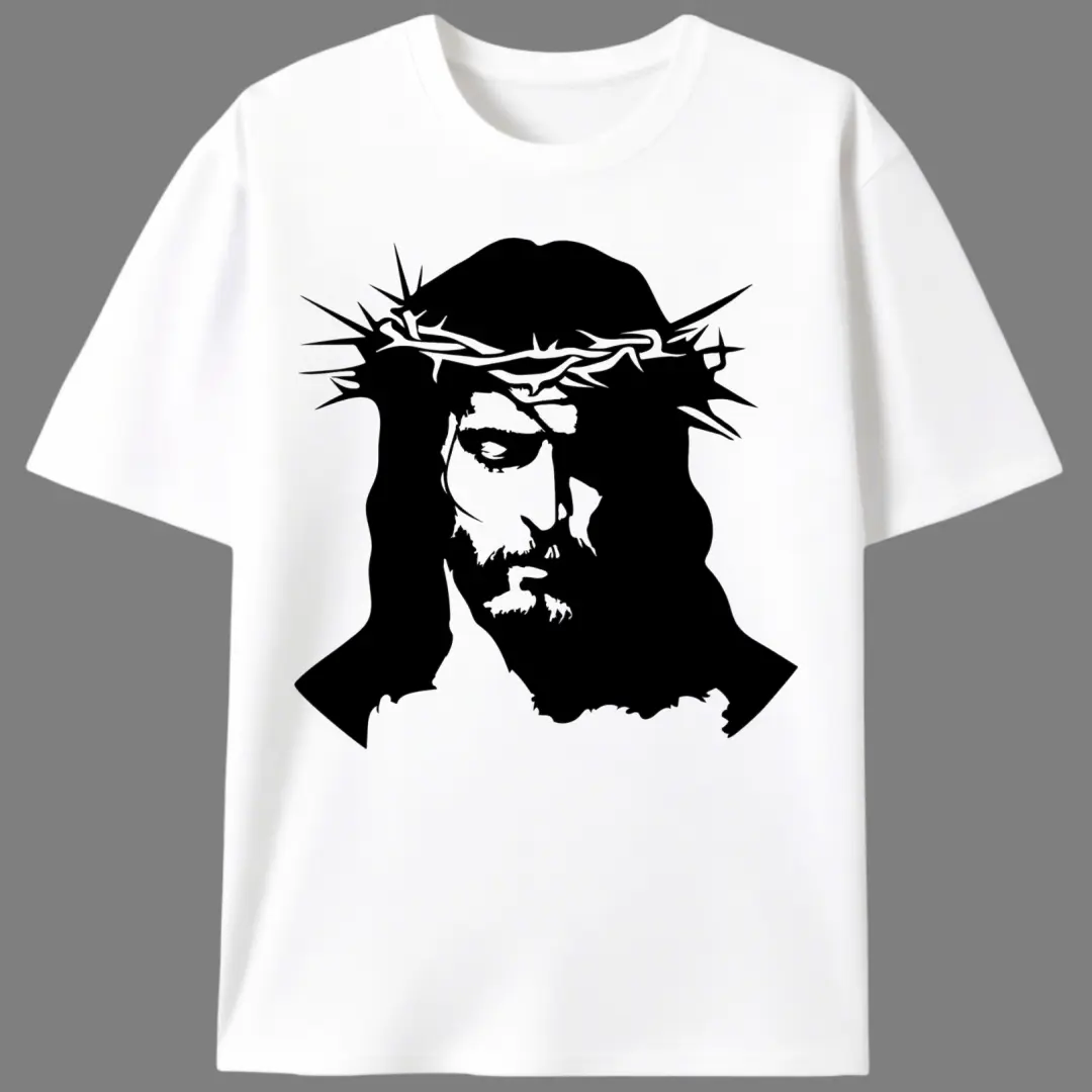 Retro Preppy Crewneck Tshirt for Men, Christian Printed Crown Graphic, 100% Cotton Knit Fabric with Slight Stretch, Shortsleeve