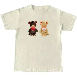 Monchhichi Cute Couple Y2K Vintage Graphic T-Shirt, Funny Meme Gift - Vintage Graphic Tee – Menswear & Womenswear – Streetwear Tops – Casual Cotton Crewneck Shortsleeve T-shirt