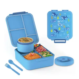 Portable School Lunch Kit for Kids Teens, Divided Bento Food Box with 8.5oz Soup Thermo, Colorful Insulated Lunch Bag for Outdoor Activities