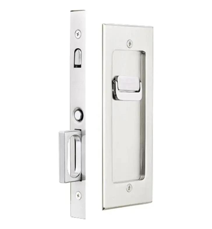 212 MAIN Emtek 2115US26138 Modern Rectangular Solid Brass Privacy Mortise Lock, 1-3/4" Thick, Bright Chrome Finish, for Pocket Doors, Includes Privacy Hardware & Strike Plate, Includes Strike Plate