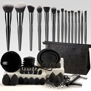 All - in - One Black Makeup Kit: Brushes, Sponges, Tools & Make Up Bag for Flawless Looks | TikTok Viral Beauty Set