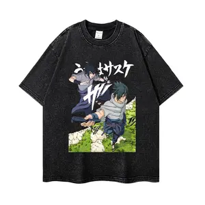 Naruto Sasuke Uchiha Vintage Washed Graphic T-Shirt, Anime Streetwear Tee