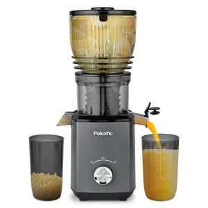 Pukomc 5.8" Wide Chute Cold Press Juicer – Auto Cut Mechanism, High-Yield Extraction, Easy Lock System, Includes 2 Cups for Fresh Whole Fruit Juices
