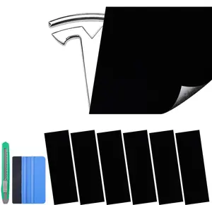 For 12" x 4.3" Tesla Emblem Vinyl Wrap Kit with Spatula & Cutter, 6pcs Logo Overlay Decal Sticker for Tesla Model 3/Y/S/X, Waterproof Car Badge Wrap Cover Self-Adhesive Anti-Scratch Universal