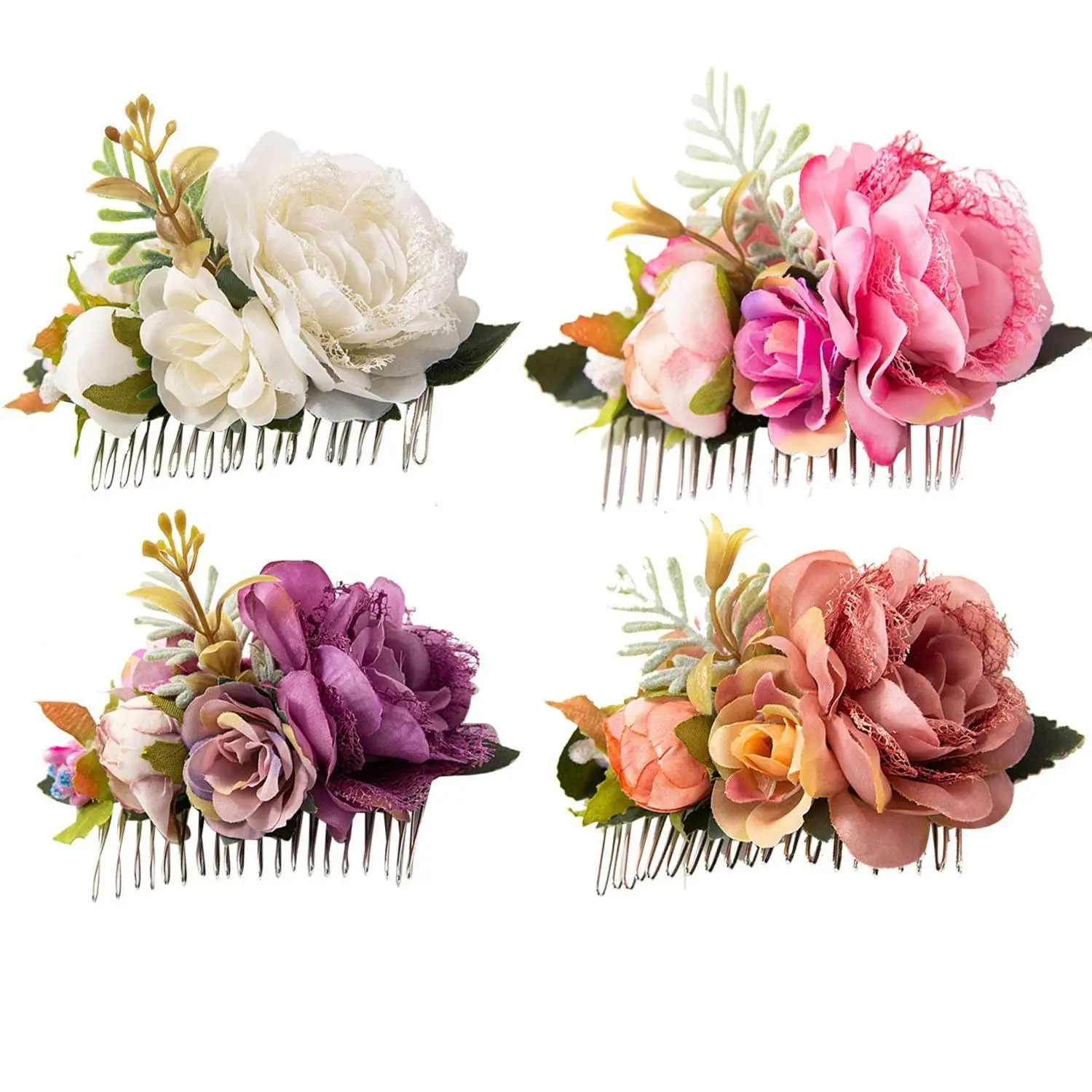 4 Pack White Pink Flower Metal Hair Side Combs Slides with Artificial Big Rose Wedding Bridal Clips Floral Headpieces Hairpins Barrettes Bun Hair Accessories for Women Flower Girl Bridesmaids,Decoration,Hand tool,tool kit set,Halloween,home goods