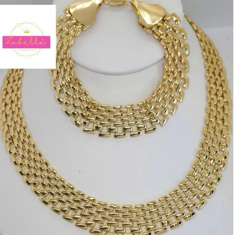 Gold Necklace and Bracelet Set 18mm with Elegant Design and Simple Chain