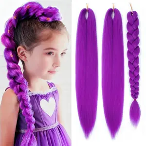 Purple Braiding Hair 24Inch 3 Packs Braiding Hair Pre Stretched for Twist or Box Braids Long Synthetic Crochet Braids for Stage Party Christmas Halloween Costume Cosplay