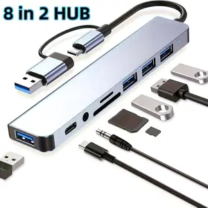 8 in 1 USB C Hub Multiport Adapter with HDMI, 4 USB Ports, SD/TF Card Reader, 3.5mm Audio, USB-C Dock for MacBook Pro, iPad, iPhone 15, Laptop