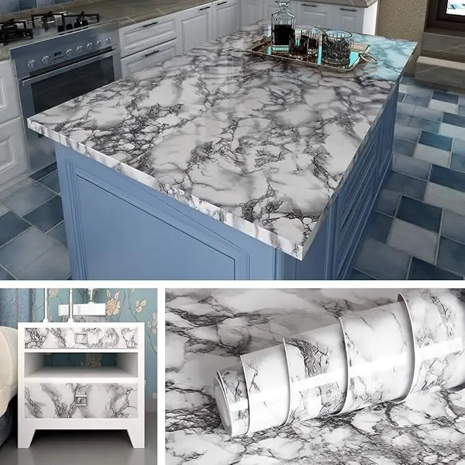 Marble Countertop Peel and Stick Waterproof Self Adhesive Vinyl Wrap for Bathroom Countertops Table Desk Furniture Counter Top Covers 15.8x78.8 in