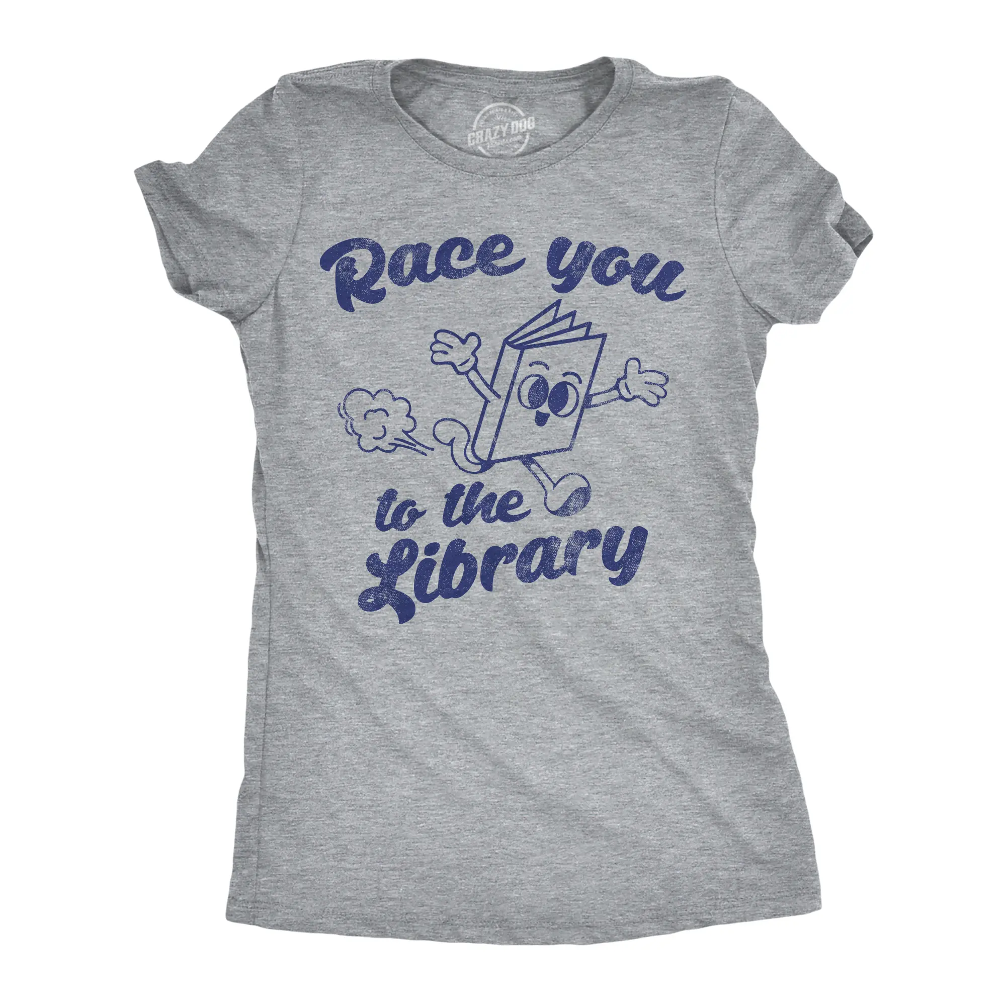 Womens Funny T Shirts Race You to The Library Sarcastic Book Graphic Novelty Tee for Ladies Funny Womens T Shirts Cute Vintage Fashion Casual Ladies T-Shirt Gift Sarcastic Tops for Women Funny Nerd Top Women's Light Grey