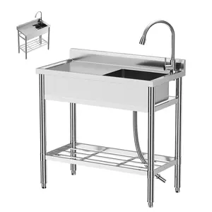 Garvee Stainless Steel Utility Sink, 47x20x37 inches, Single Bowl Kitchen Sink with Hot and Cold Water Plumbing, Commercial Grade for Laundry, Bathroom, and Indoor Use