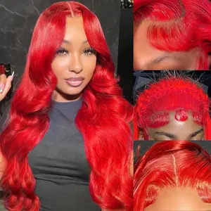 30 Inch Red Wig Human Hair Pre Plucked Red Lace Front Wigs Human Hair 200% Density 13x6 Lace Front Wig Human Hair Wear and Go Glueless Burgundy Wig for Women Body Wave Colored Wigs Pre Plucked with Baby Hair