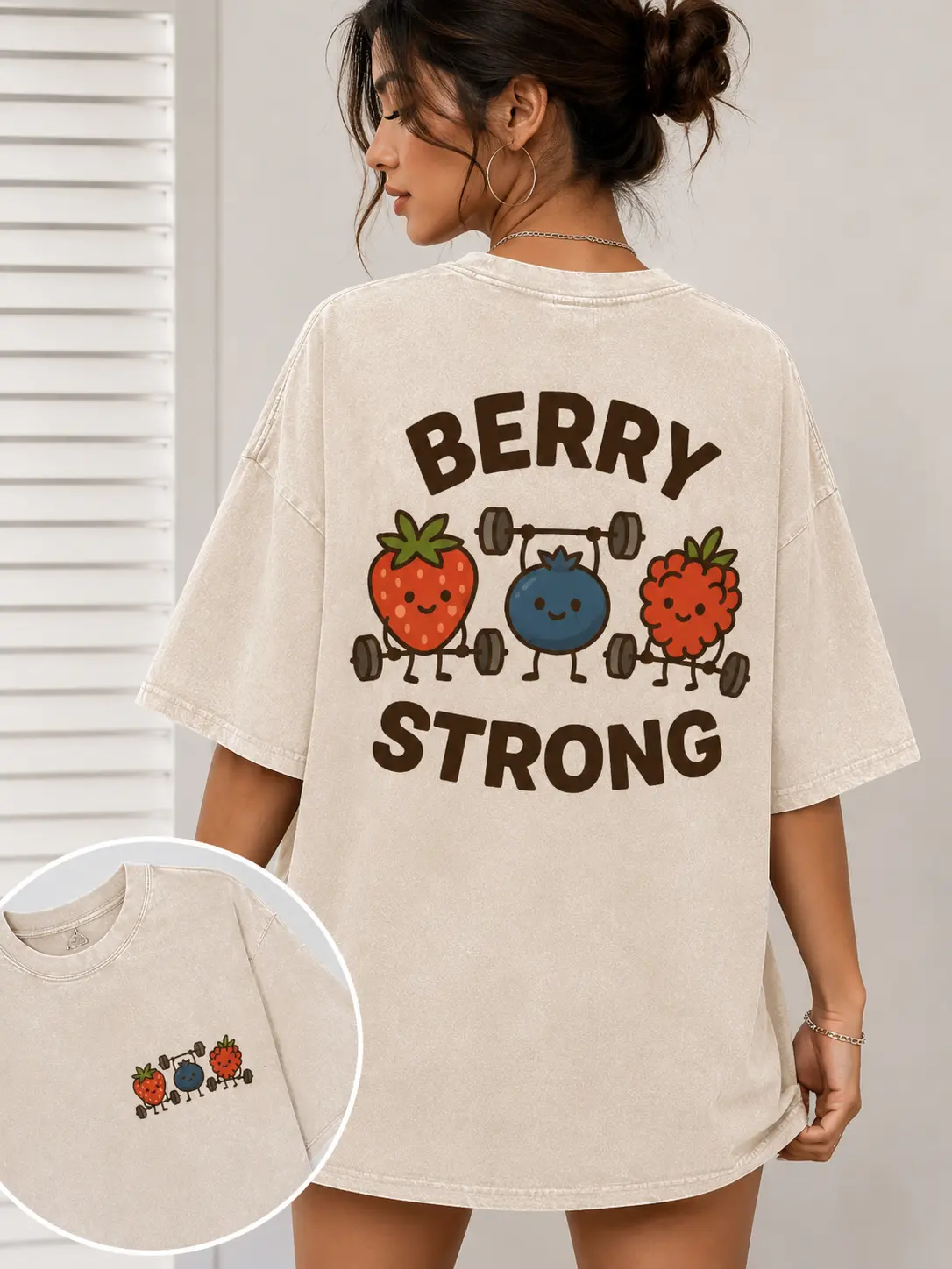 Washed T-shirt, Retro Vintage Limited Berry Strong Graphic T-shirt, Cute Strawberry Blueberry Raspberry Gym Pun Tee for Men and Women, Oversized Streetwear Unisex Workout Shirt,  Gift for Gym Lovers