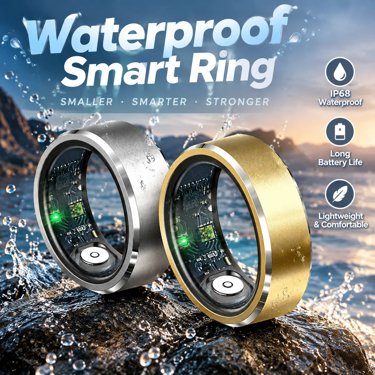 EIGIIS Smart Ring Wearable Ring with Gesture Control, IP68 Waterproof Design, Portable Charging Case, Long Battery Life, Lightweight Smart Ring for Daily Activities, Android and iPhone Compatible Compact Device Smart Watch